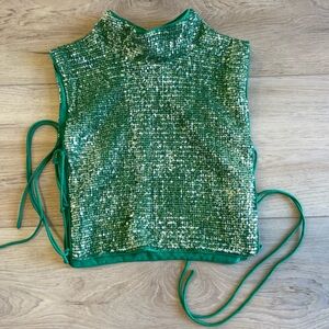 h:ours Emerald Sequin Lace-Up Crop Top